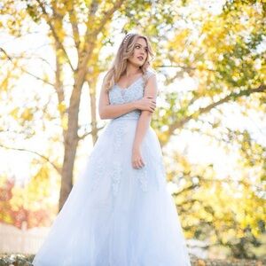 Elegant Blue Lace Prom Dress